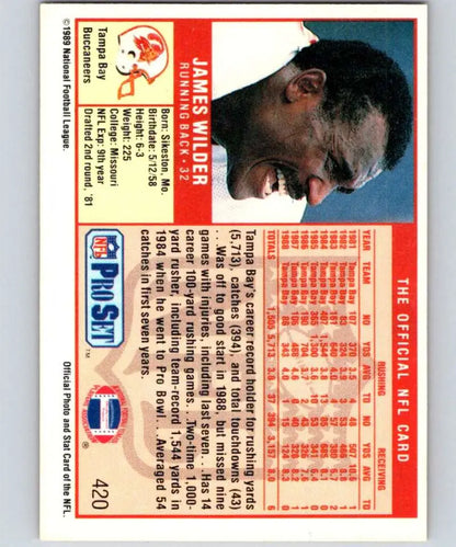 Vintage NBA trading card from 1989-90 ProSet featuring James Wilder, Tampa Bay Buccaneers