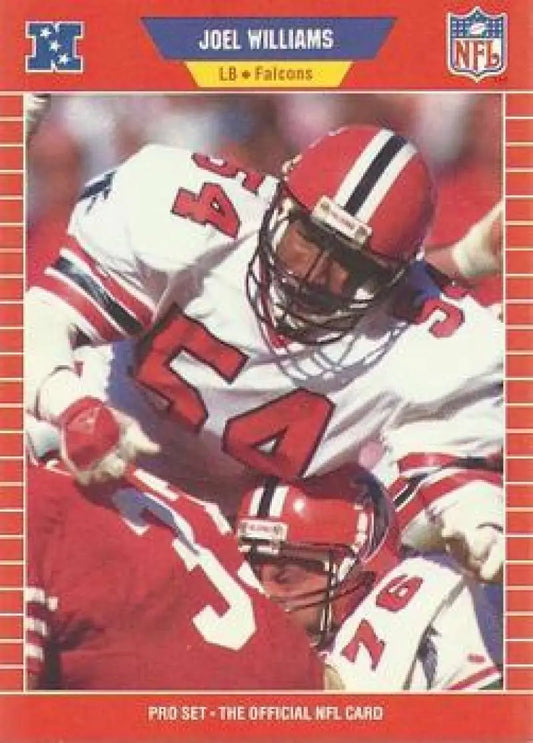 NFL trading card of Joel Williams, Atlanta Falcons linebacker tackling in red and white uniform