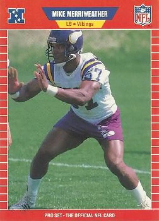 Red-bordered NFL trading card of Mike Merriweather, Minnesota Vikings, Pro Set collection