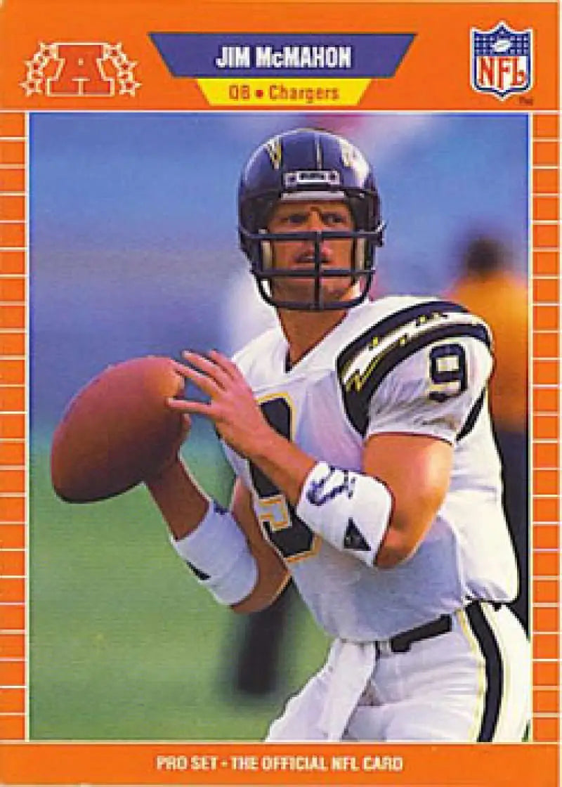 Jim McMahon San Diego Chargers quarterback card in white uniform ready to throw football