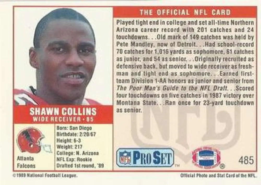 NFL Pro Set trading card of rookie Shawn Collins from the Atlanta Falcons