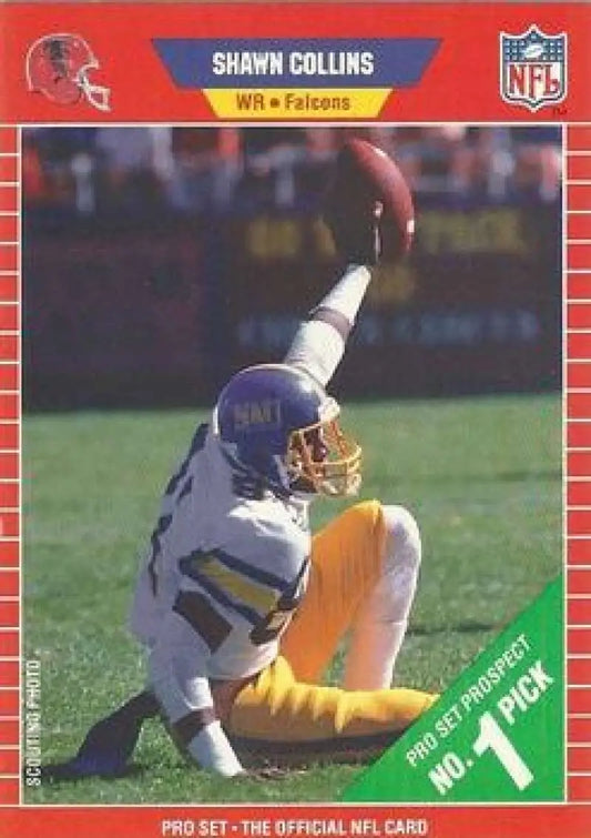 1989 Pro Set Shawn Collins Rookie Atlanta Falcons card showing player making a catch