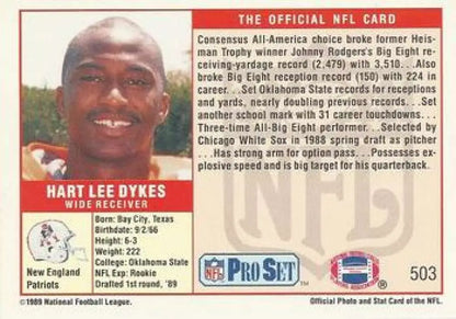 1989 Pro Set #503 Hart Lee Dykes Rookie Card New England Patriots Football Card