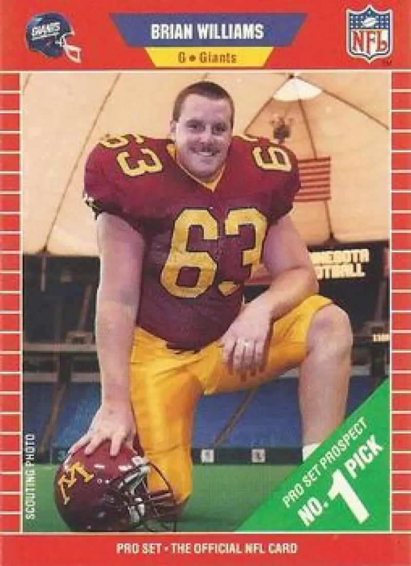 Brian Williams 1989 Pro Set football card featuring Giants player in burgundy and gold