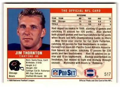 Jim Thornton 1989 Pro Set #517 trading card featuring the football star