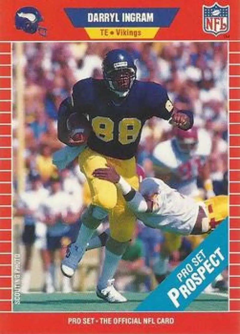 NFL trading card of Darryl Ingram, Minnesota Vikings player in dark jersey and yellow pants