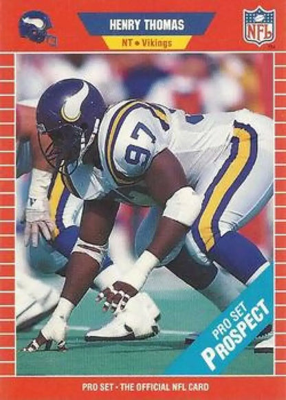 Henry Thomas in defensive stance for Minnesota Vikings on 1989 Pro Set football card