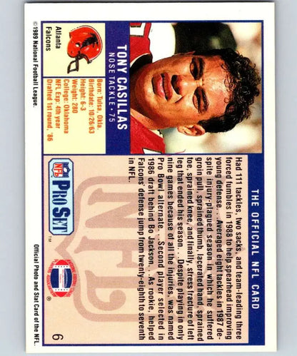 Trading card from NFL Pro Set featuring Tony Casillas of the Atlanta Falcons