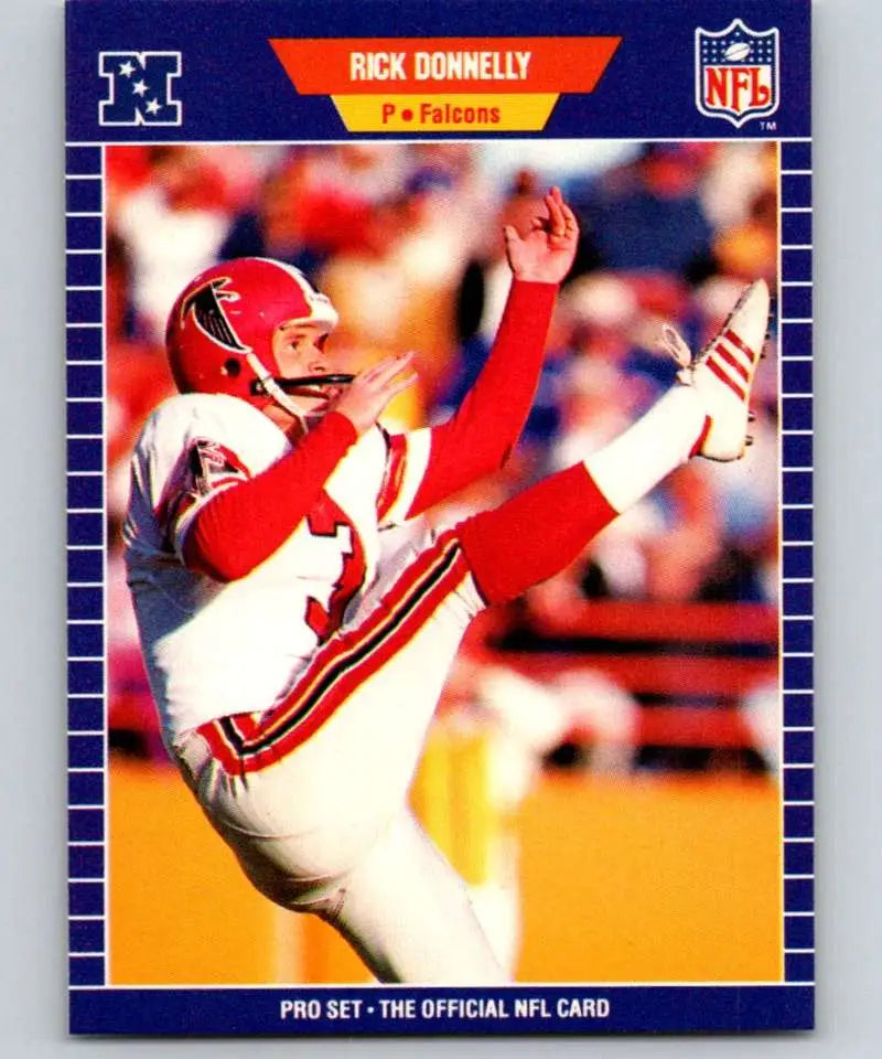 Rick Donnelly kicking for the Atlanta Falcons on 1989 Pro Set football card