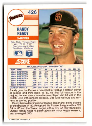 Randy Ready baseball card 1989 Score #426 original gloss Padres Simply Sandoval