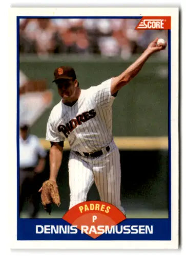 Baseball card of Dennis Rasmussen from 1989 Score, featuring original gloss and Padres logo