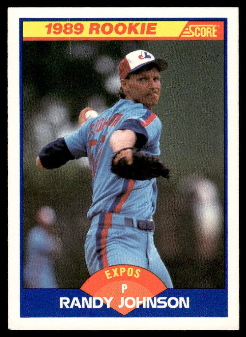 1989 Score Randy Johnson Montreal Expos Baseball Card in light blue uniform