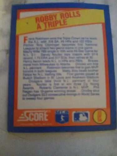 Baseball card back of 1989 Score Frank Robinson trading card from Remember Inserts