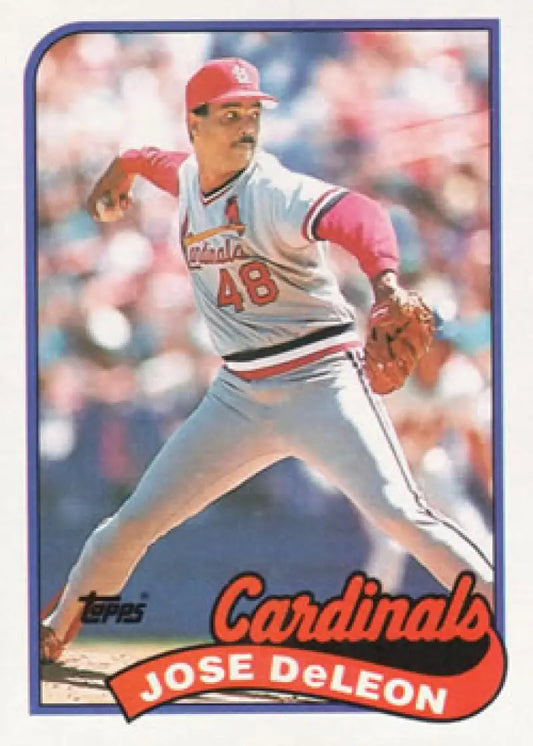 1989 Topps #107 Jose DeLeon St. Louis Cardinals Baseball Card in throwing motion