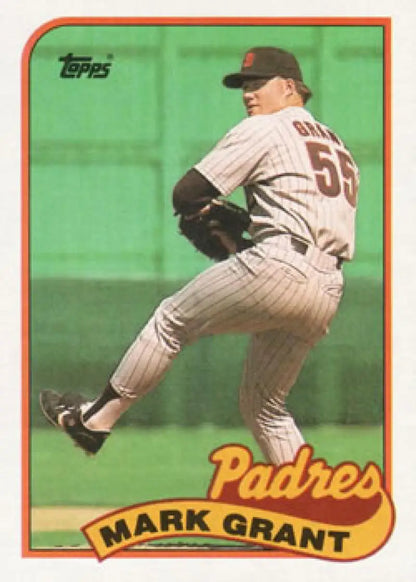 1989 Topps #178 Mark Grant baseball card of San Diego Padres pitcher in delivery