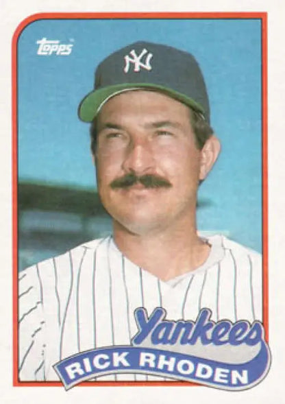 Vintage Topps baseball card of Rick Rhoden in New York Yankees pinstripes with mustache