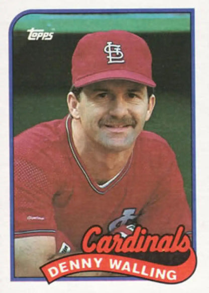 Baseball card of Denny Walling in St. Louis Cardinals red uniform and cap