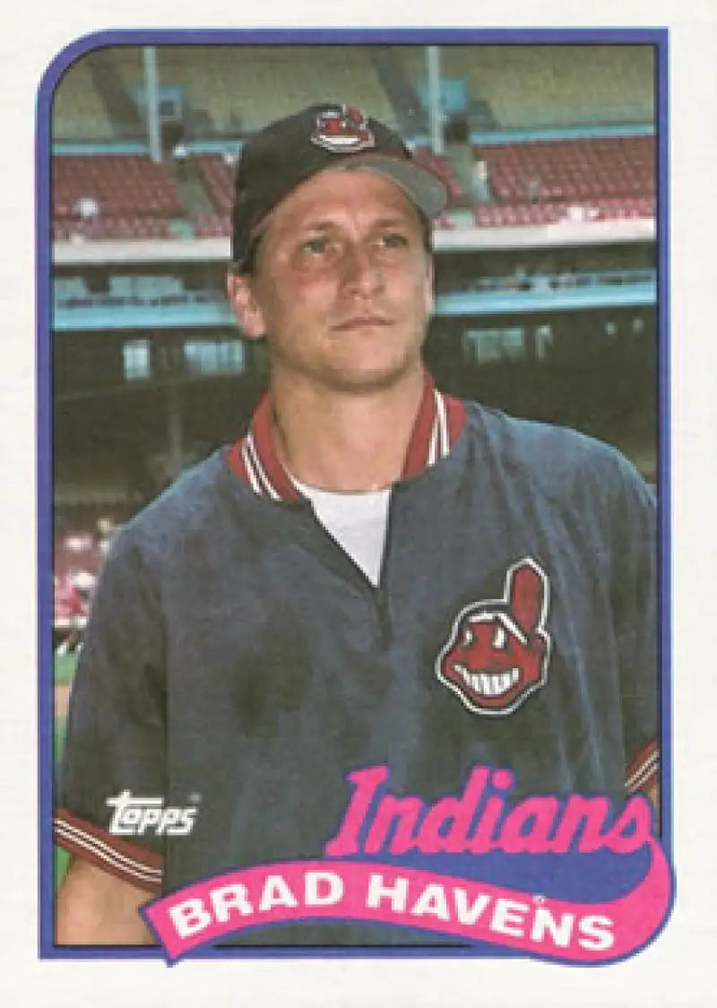 Cleveland Indians Baseball card of Brad Havens in navy uniform with Chief Wahoo logo