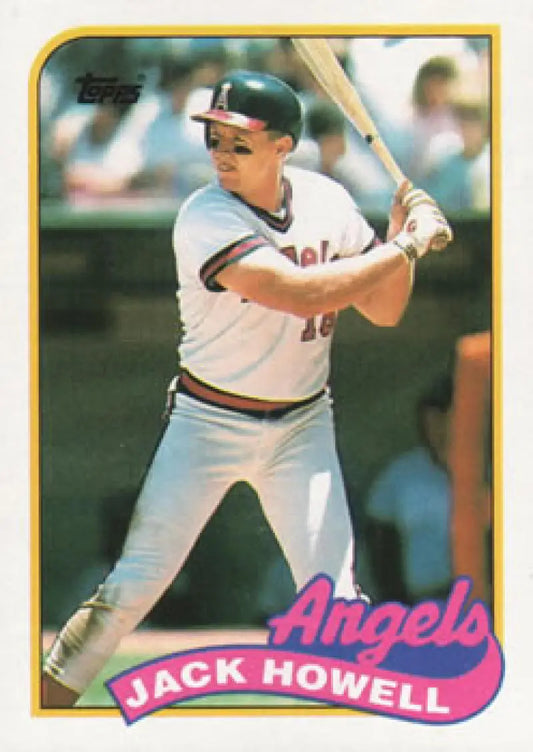 1989 Topps #216 Jack Howell California Angels Baseball Card with player at bat