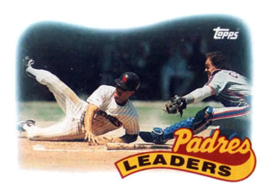 Close play at second base on 1989 Topps Roberto Alomar San Diego Padres Baseball Card