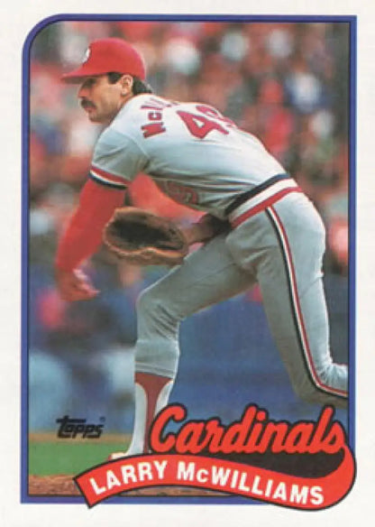 Baseball card of Larry McWilliams pitching for the St. Louis Cardinals in gray uniform