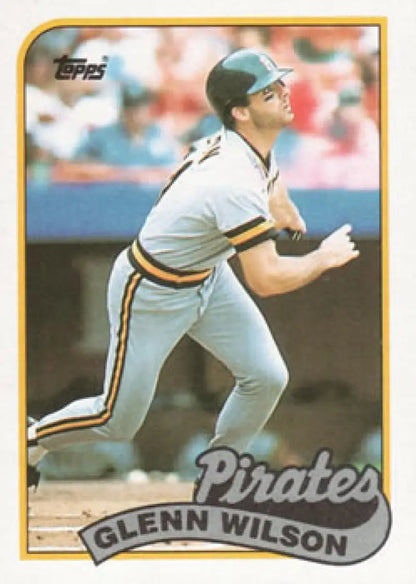 Pittsburgh Pirates player Glenn Wilson follows through on a swing in a baseball card