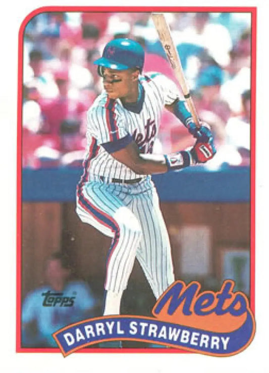 Vintage 1989 Topps Baseball Card of Darryl Strawberry, New York Mets at bat in pinstripes