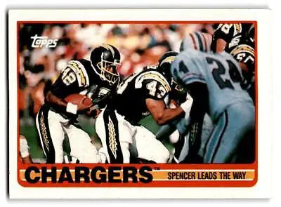 1989 Topps #303 Chargers Team Leaders football trading card featuring Spencer