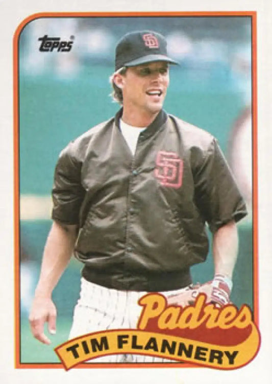 Tim Flannery San Diego Padres baseball card in brown team jacket from 1989 Topps