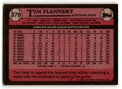 Tim Flannery San Diego Padres baseball card 1989 Topps #379 original gloss EX/NM