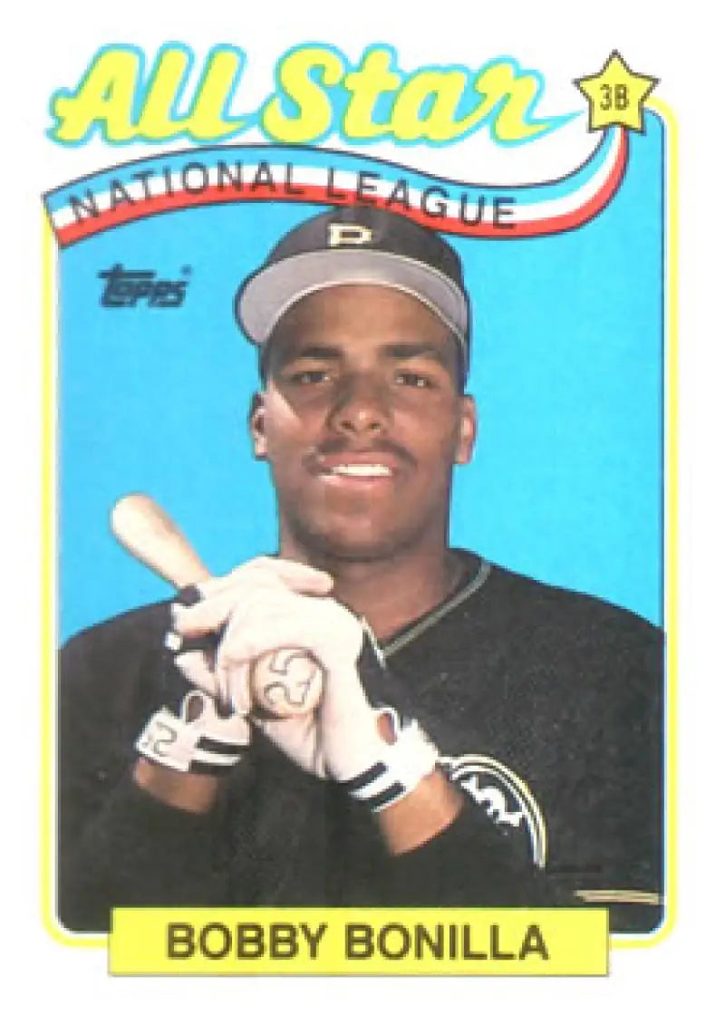 1989 Topps Bobby Bonilla AS NM-MT Pittsburgh Pirates Baseball Card with bat in dark uniform