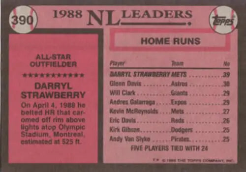 1988 Topps baseball card back features Darryl Strawberry with original gloss finish