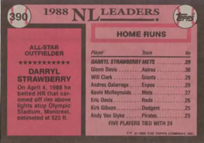 1988 Topps baseball card back features Darryl Strawberry with original gloss finish