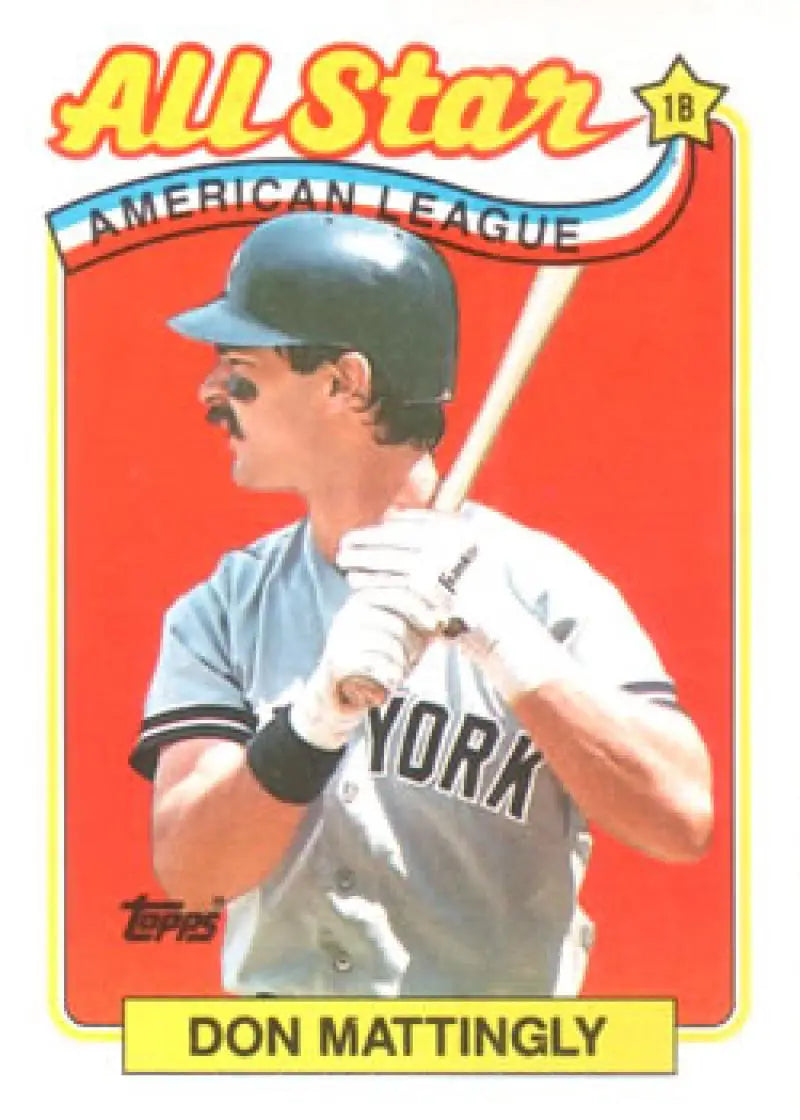 Don Mattingly batting on a red background, 1989 Topps NM-MT Baseball Card