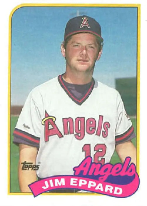 Baseball card of Jim Eppard in California Angels uniform, number 12 from 1989 Topps