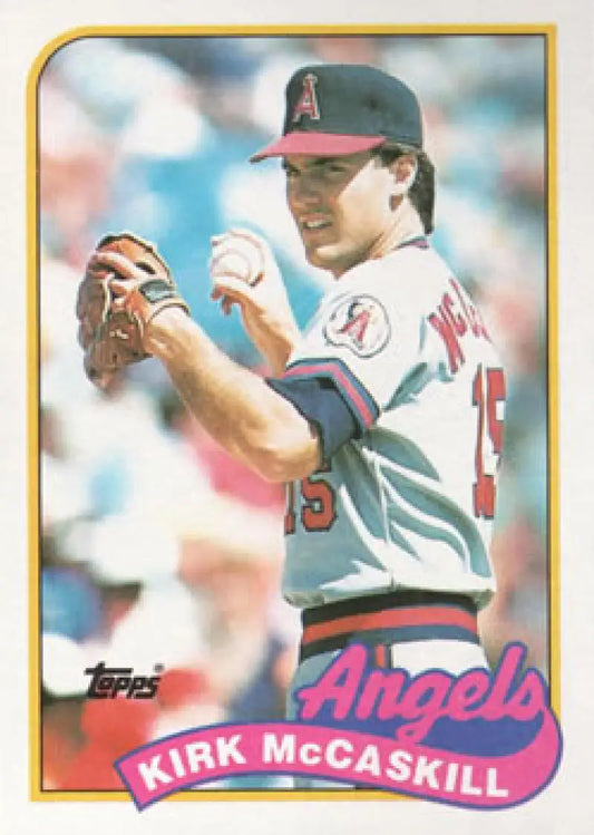 Kirk McCaskill mid-throw on 1989 Topps California Angels Baseball Card