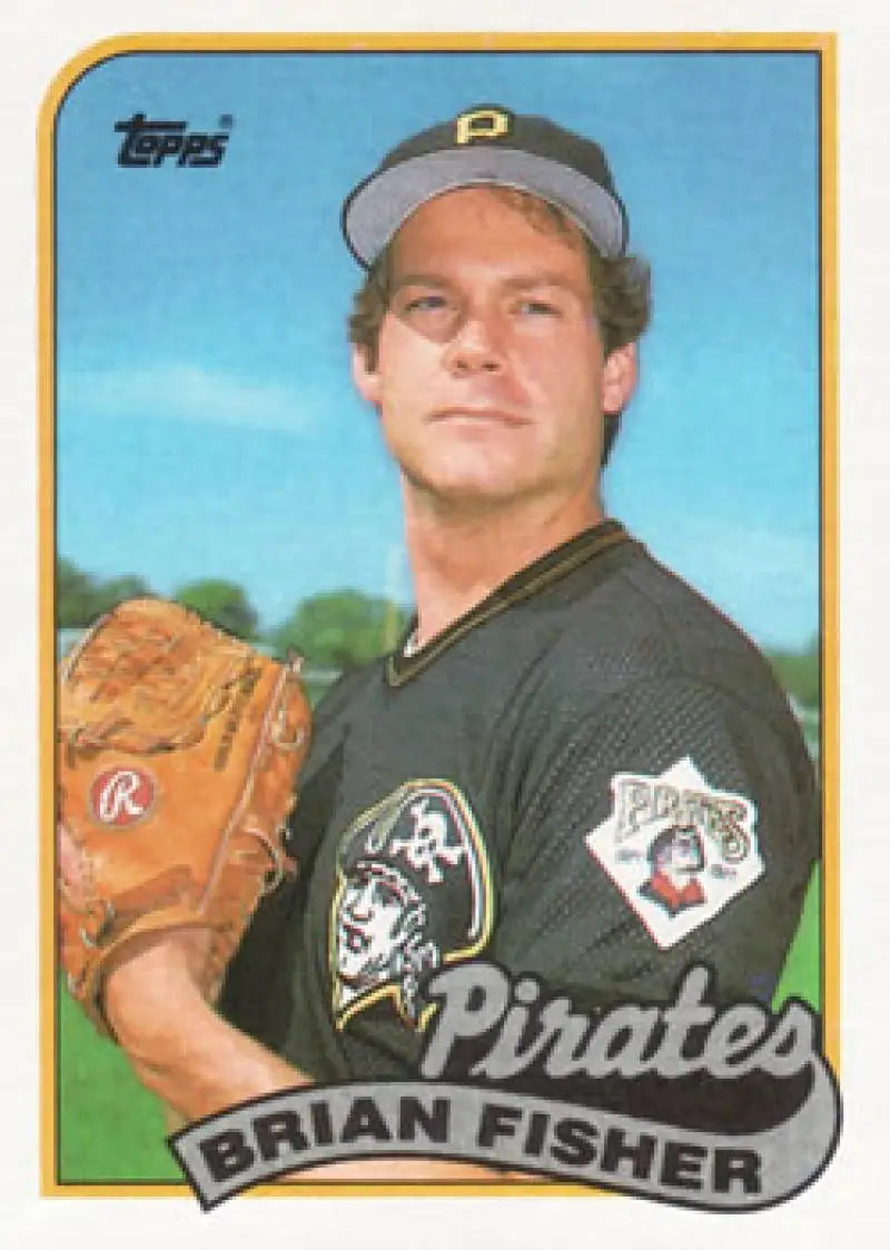 Baseball card of Brian Fisher in black uniform for Pittsburgh Pirates baseball