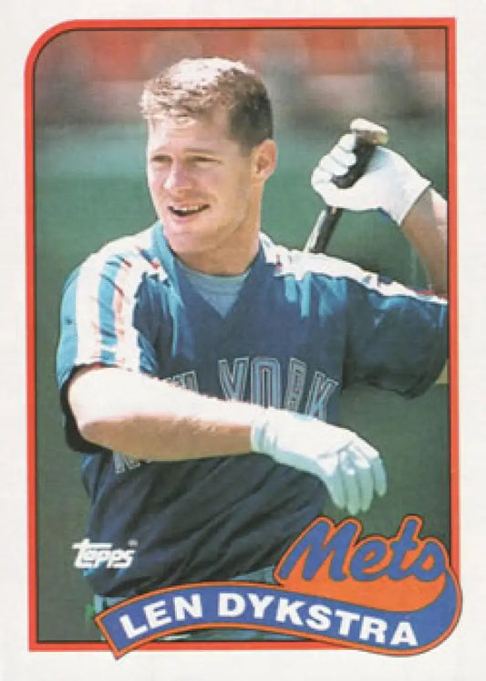 Lenny Dykstra New York Mets baseball card in navy uniform from 1989 Topps #435