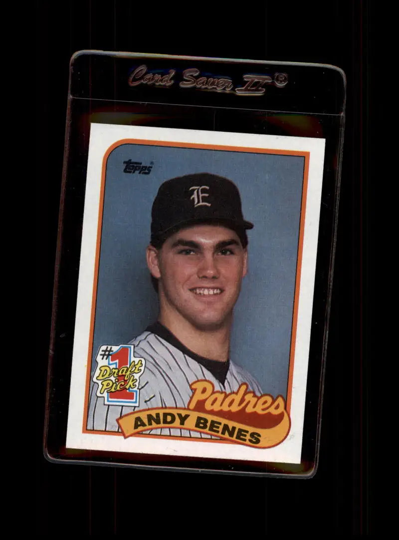 Vintage Topps baseball card of Andy Benes, San Diego Padres, in protective holder