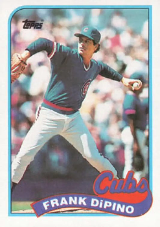 1989 Topps Baseball Card featuring Frank DiPino of the Chicago Cubs in a blue uniform