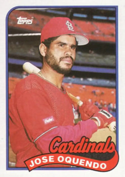 Jose Oquendo 1989 Topps baseball card featuring St. Louis Cardinals red uniform