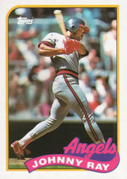 1989 Topps #455 Johnny Ray California Angels Baseball Card at bat in NM-MT condition