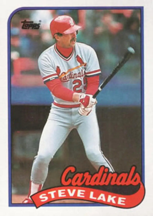 1989 Topps Steve Lake Baseball Card of St. Louis Cardinals Player at Bat