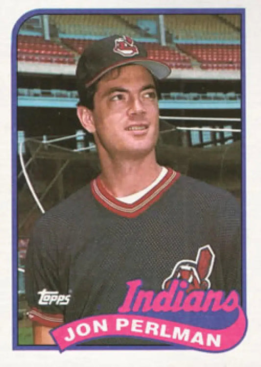 Cleveland Indians baseball card of Jon Perlman in black jersey and team cap