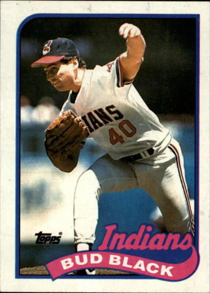 Bud Black in pitching motion wearing Cleveland Indians uniform on baseball card