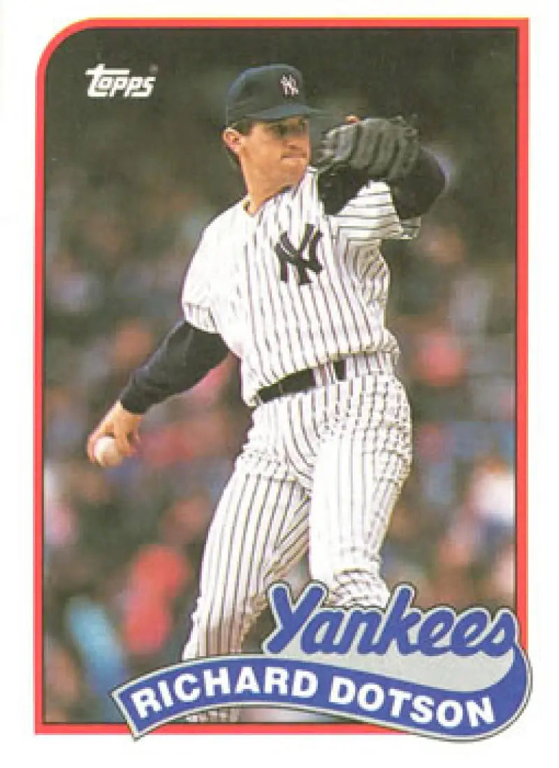 Baseball card of Richard Dotson, New York Yankees pitcher in pinstripes mid-throw