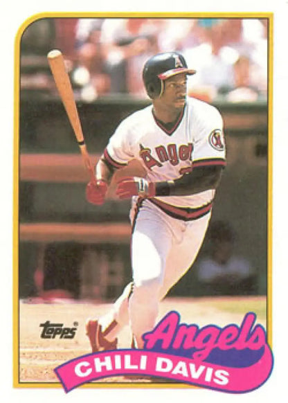 California Angels baseball card of Chili Davis in white uniform at bat