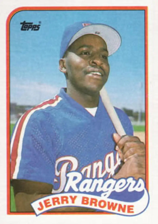 Texas Rangers baseball card featuring Jerry Browne in blue uniform holding a bat