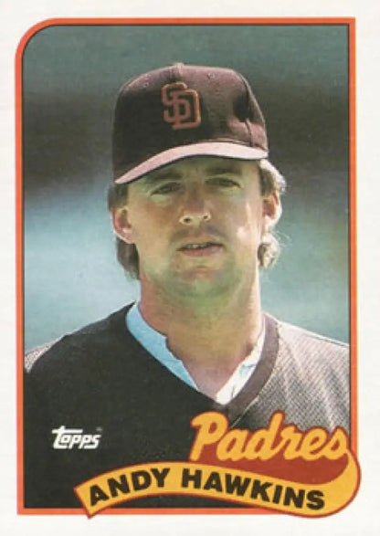 San Diego Padres baseball card featuring Andy Hawkins in team cap and uniform