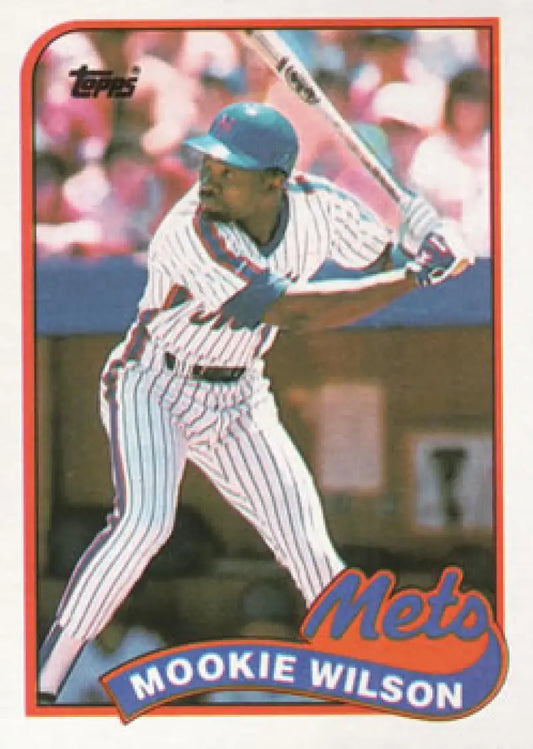 Mookie Wilson at bat on a 1989 Topps New York Mets Baseball Card in pinstripes